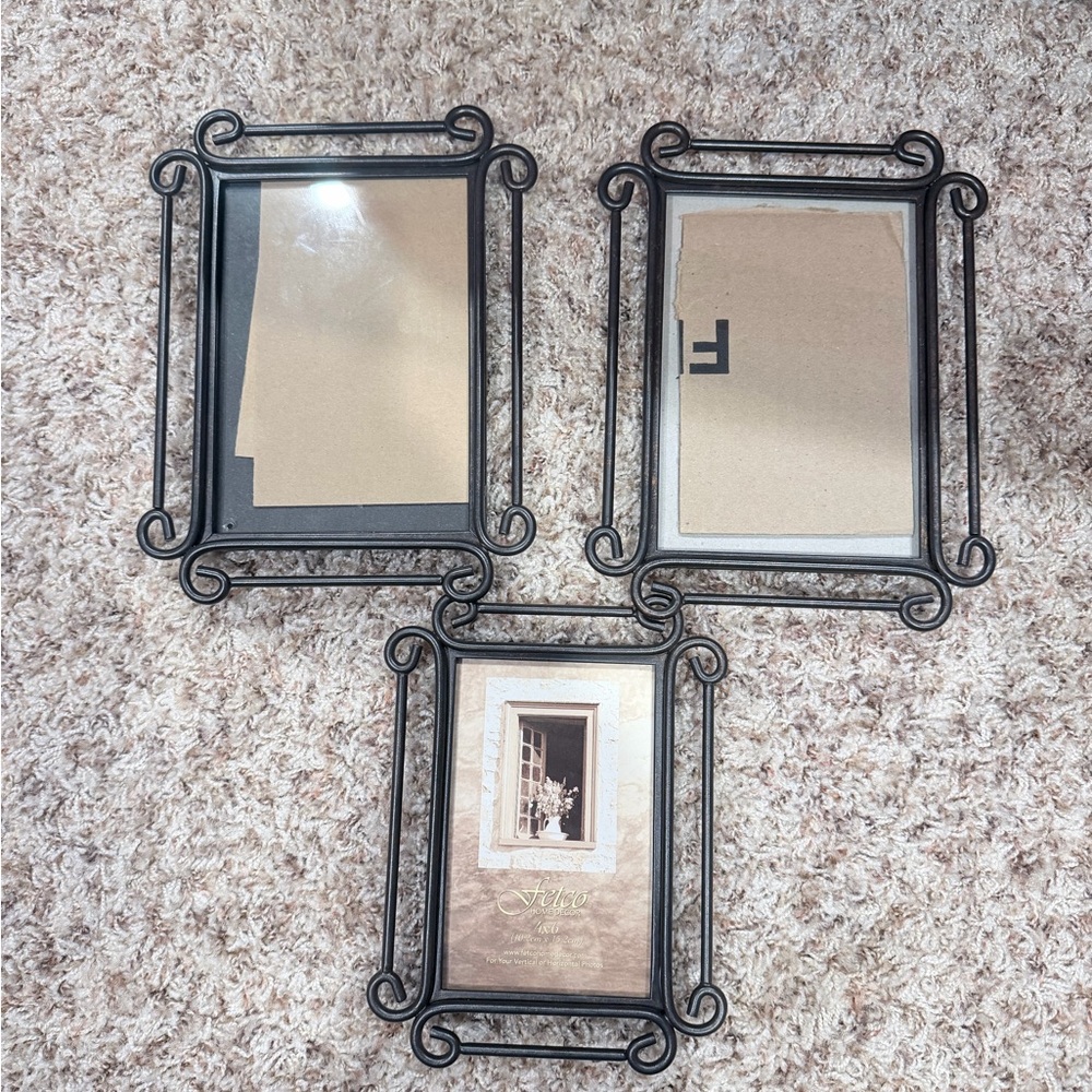 Dark brown metal frames.